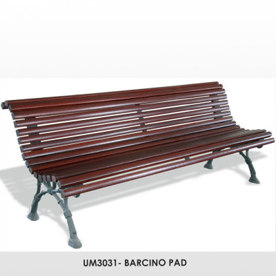 UM3031- BARCINO pad , kovácsoltvas lábak, 40 x 35 mm méretű trópusi fadeszkák, mahagóni színben.