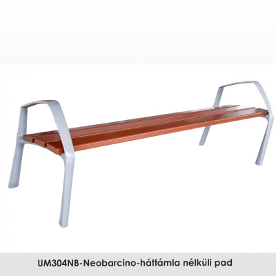 UM304NB-Neobarcino-háttámla nélküli pad. FSC; Fenntartható forrásokból származó fából készült, öntött alumínium lábakkal. A pad különböző fa színű kivitelben is kapható. 