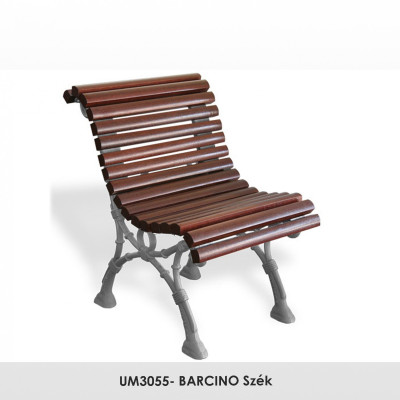 UM3055- BARCINO szék , kovácsoltvas lábak, 40 x 35 mm méretű trópusi fadeszkák, mahagóni színben.