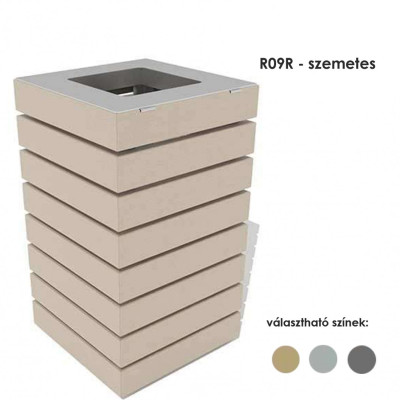 R09R - szemetes 95L-es.  Újrahasznosított műanyagból készült, amely tartóssága és kevés karbantartása miatt ideális az utcára történő felszereléshez.