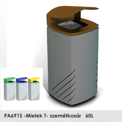 PA691S-Mielek T- szemetes magas korrózióvédelemmel, stabil erős szerkezet, 60L , a fedél nyílása normál háromszög alakú kulccsal.